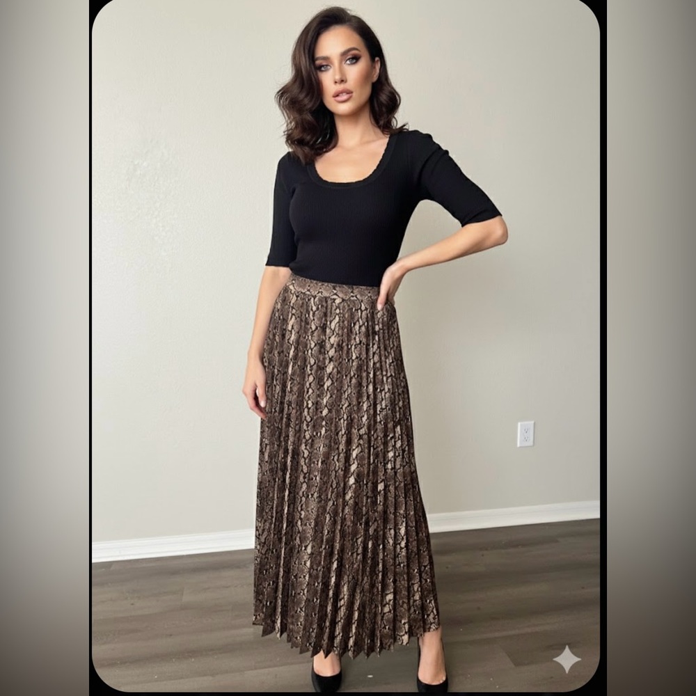 Philosophy Elegant Brown Maxi Skirt and black blouse
